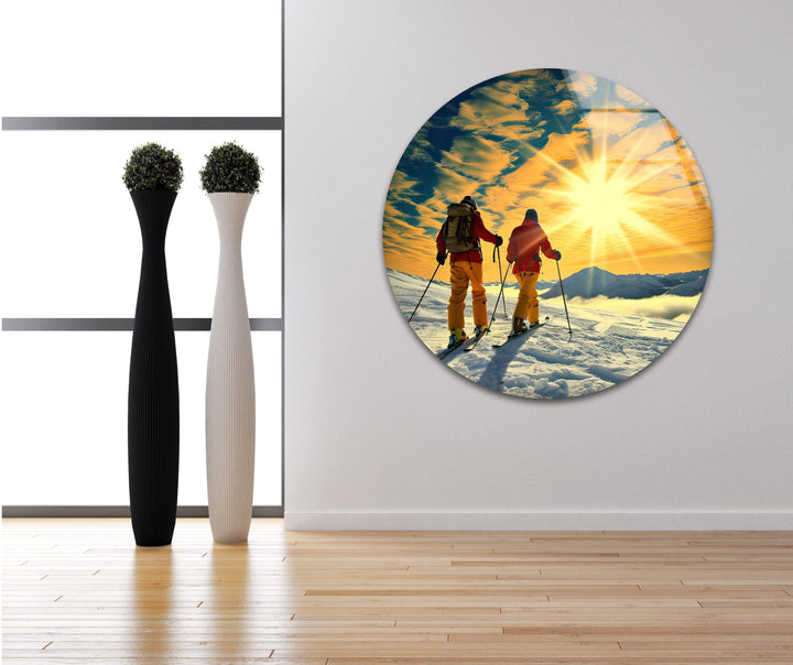 Skiing & Sunset Glass Wall Art glass wall decor, glass wall art decor
