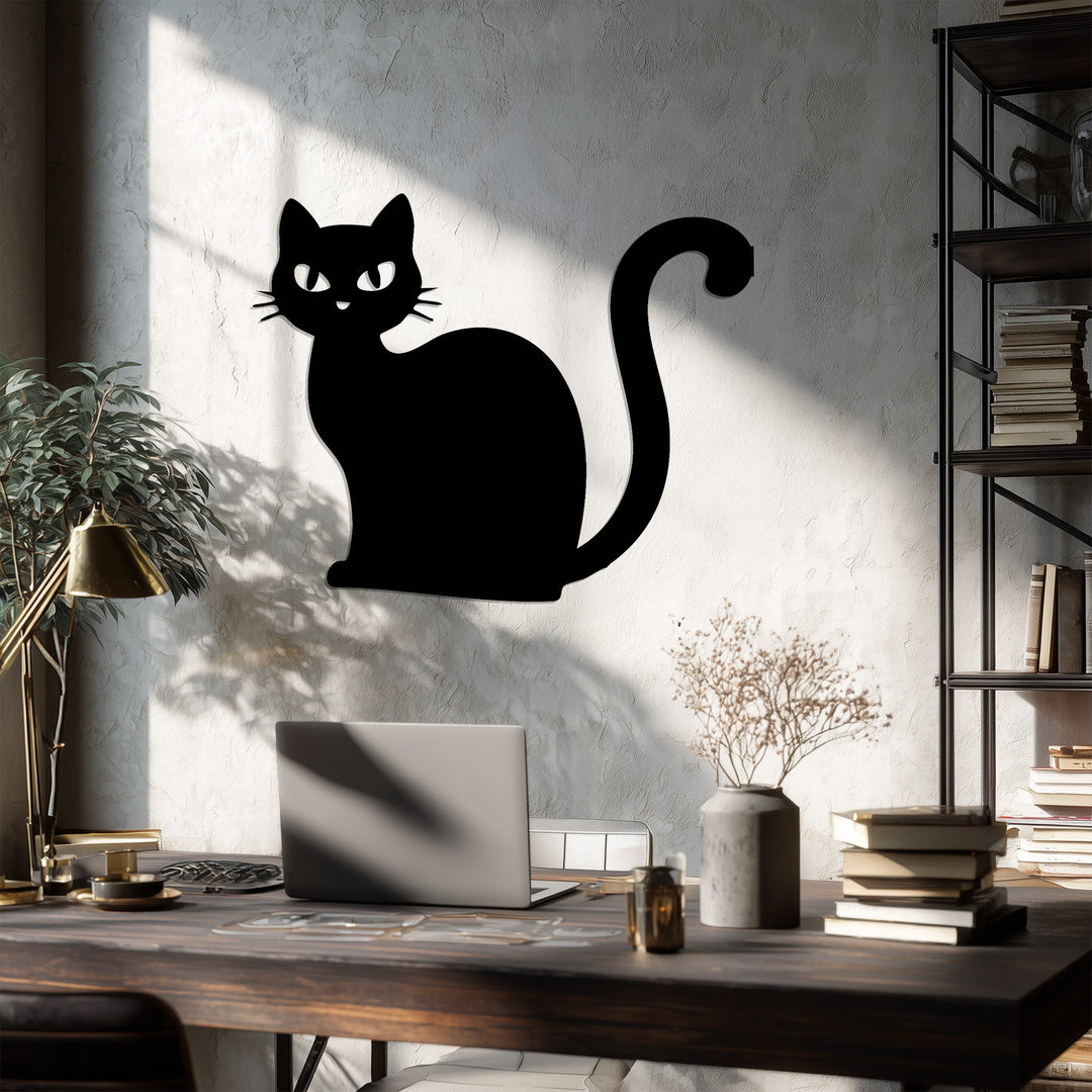 Minimalist black cat silhouette metal wall decoration