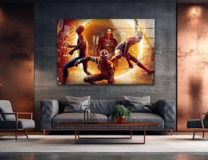 Marvel Spiderman and DR Strange Glass Wall Art, large glass photo prints, glass wall photos
