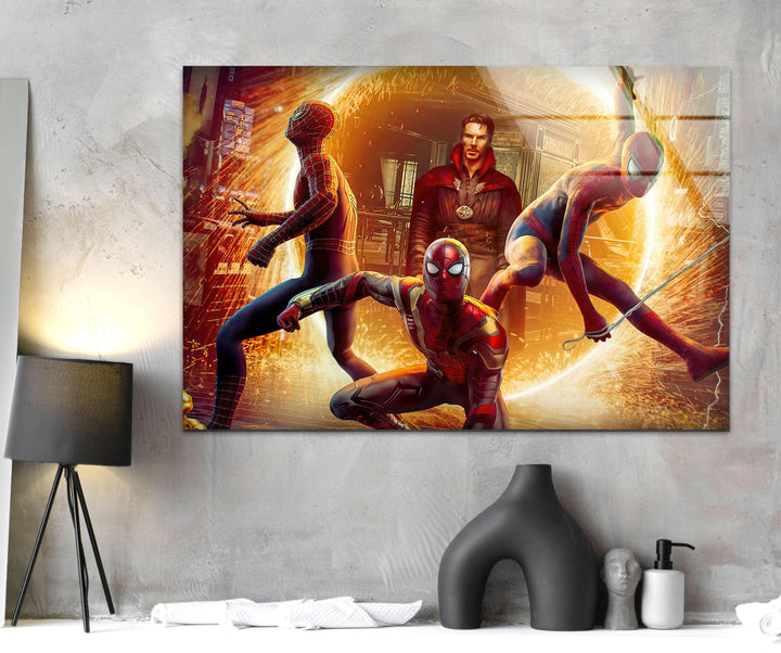Marvel Spiderman and DR Strange Glass Wall Art, photo print on glass, prints on glass wall art