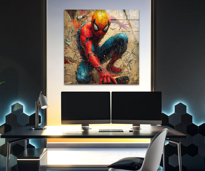 Spider Man Graffiti Glass Wall Art glass photo prints, glass picture prints
