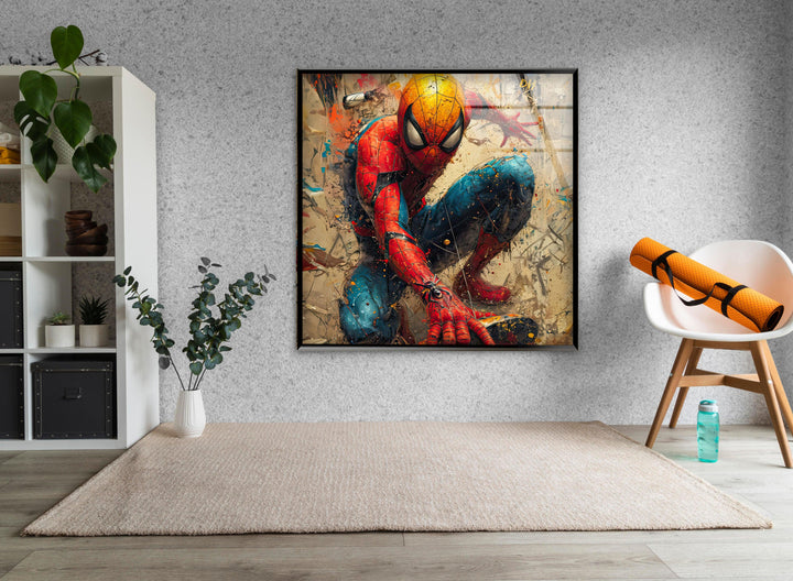 Spider Man Graffiti Glass Wall Art Glass Printing Wall Art, Print photos on glass
