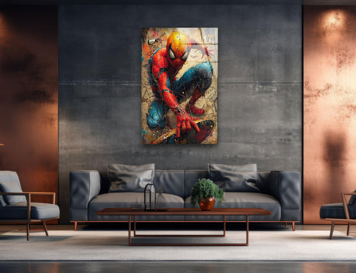 Spider Man Graffiti Glass Wall Art glass pictures for Wall, glass prints wall art
