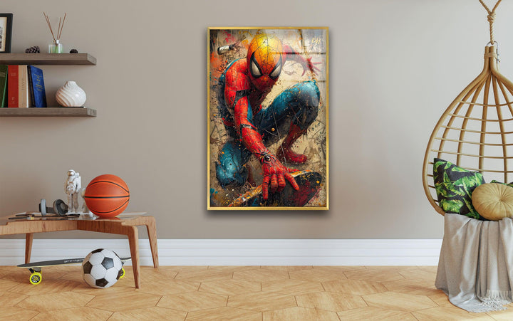Spider Man Graffiti Glass Wall Art photo print on glass, prints on glass wall art
