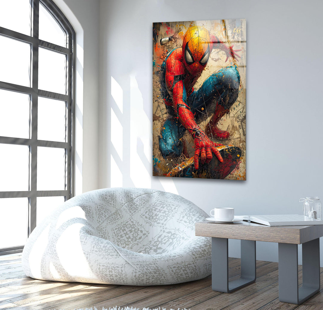 Spider Man Graffiti Glass Wall Art large glass photo prints, glass wall photos
