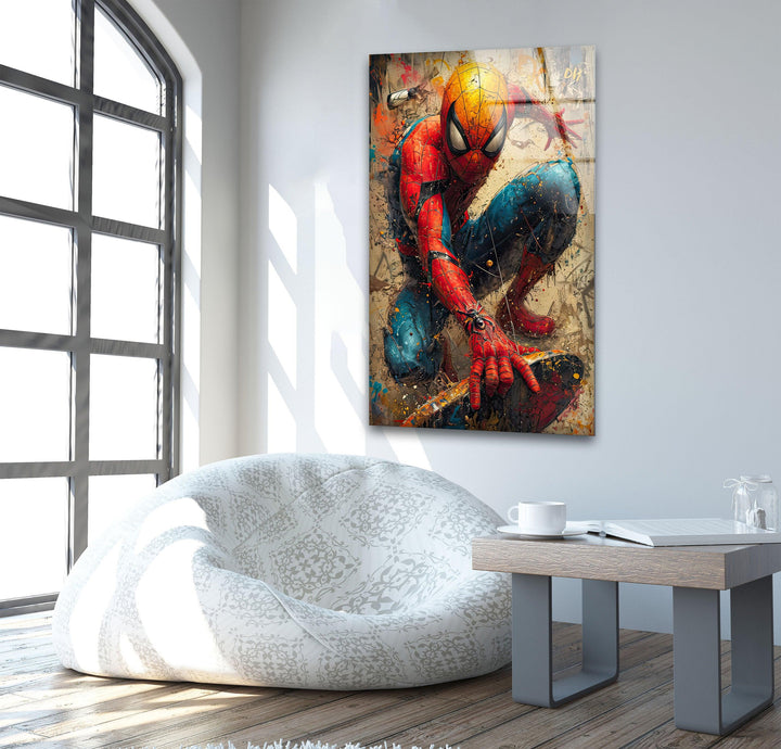 Spider Man Graffiti Glass Wall Art large glass photo prints, glass wall photos
