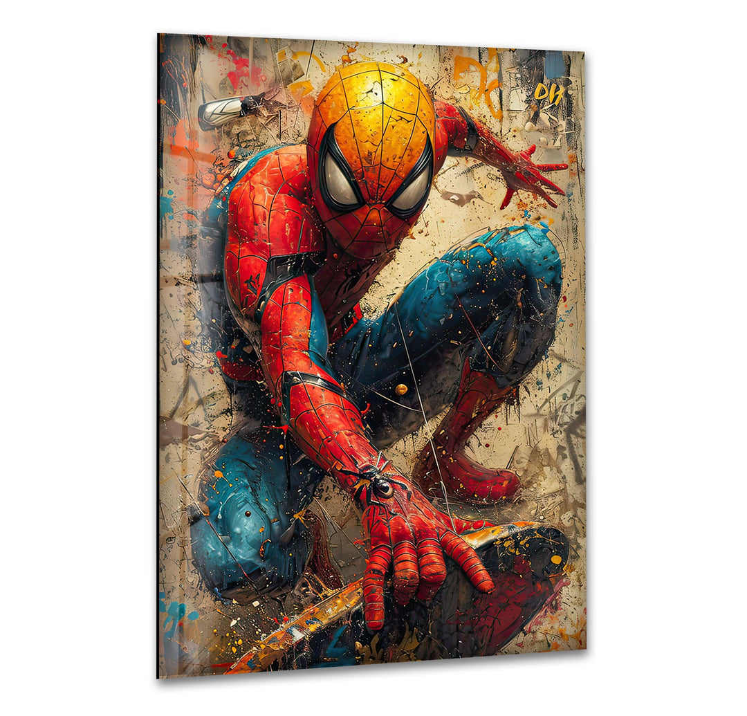 Spider Man Graffiti Glass Wall Art stained glass wall art, stained glass wall decor
