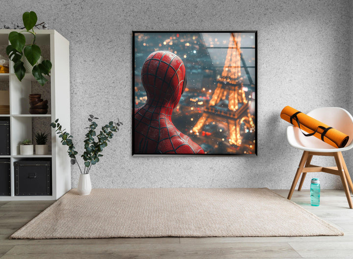 Spider Man in Paris Glass Wall Art glass pictures for Wall, glass prints wall art
