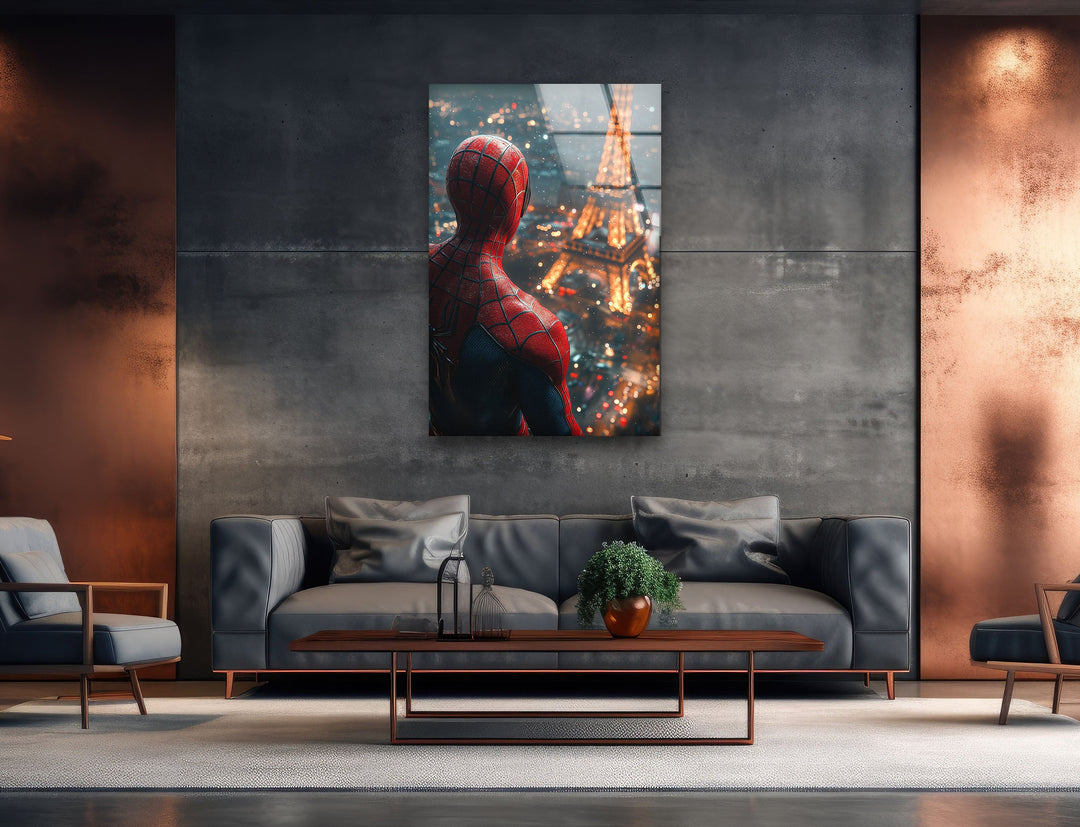 Spider Man in Paris Glass Wall Art large glass photo prints, glass wall photos
