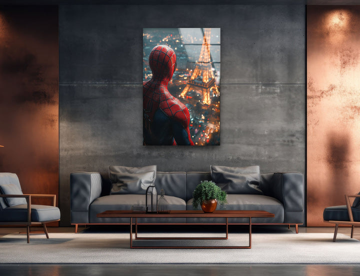 Spider Man in Paris Glass Wall Art large glass photo prints, glass wall photos
