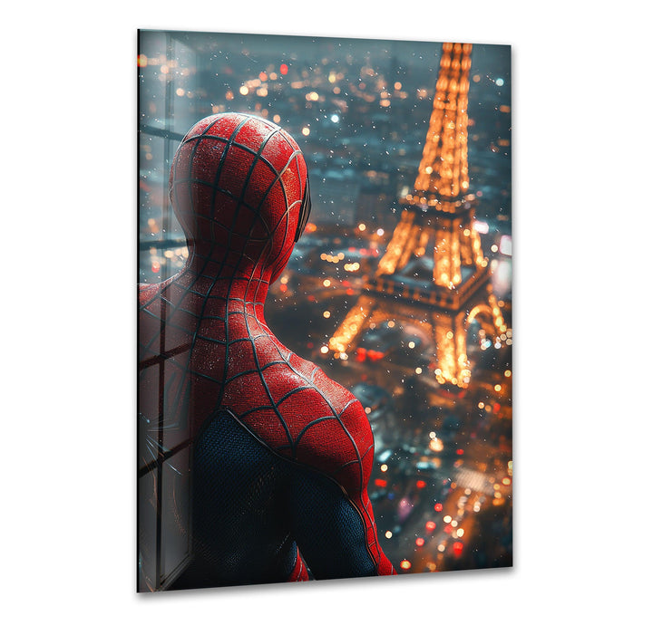 Spider Man in Paris Glass Wall Art glass photo prints, glass picture prints
