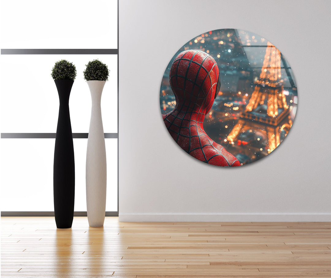Spider Man in Paris Glass Wall Art glass wall decor, glass wall art decor
