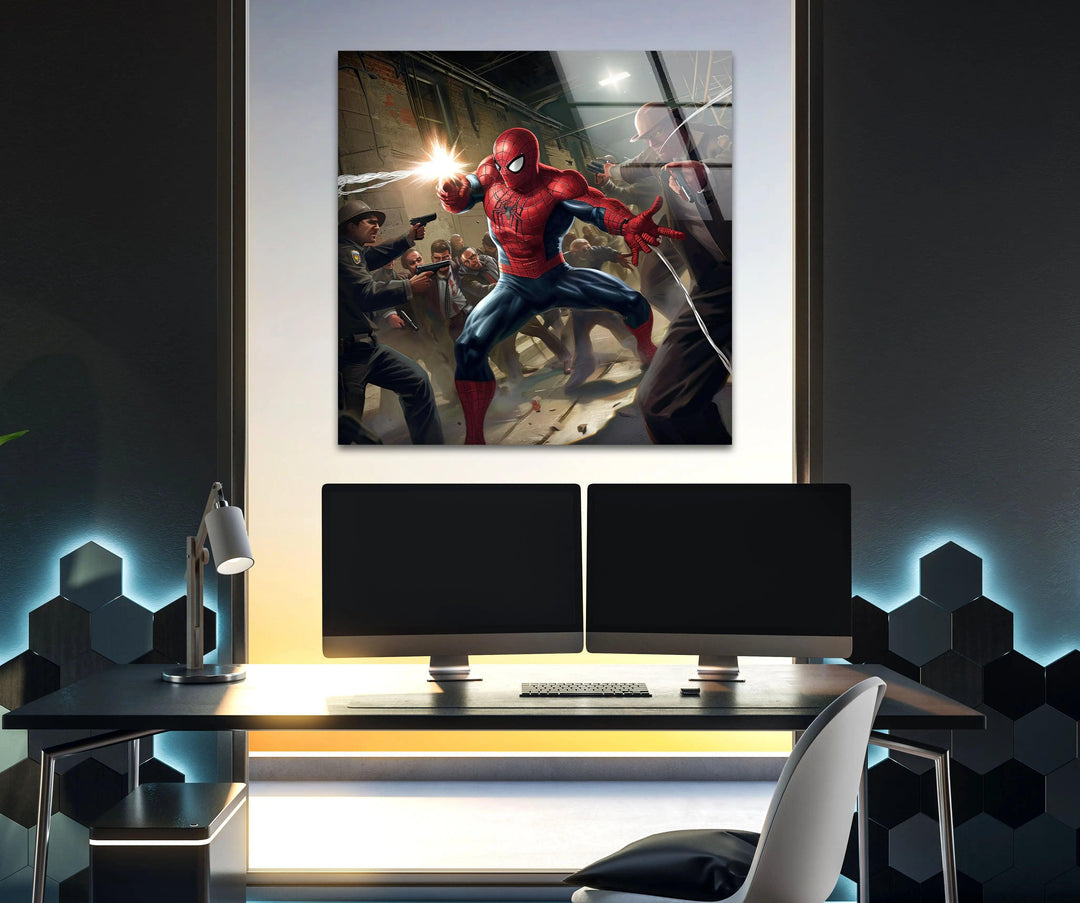 Spider Man Fighting Glass Wall Art custom glass pictures, glass art prints
