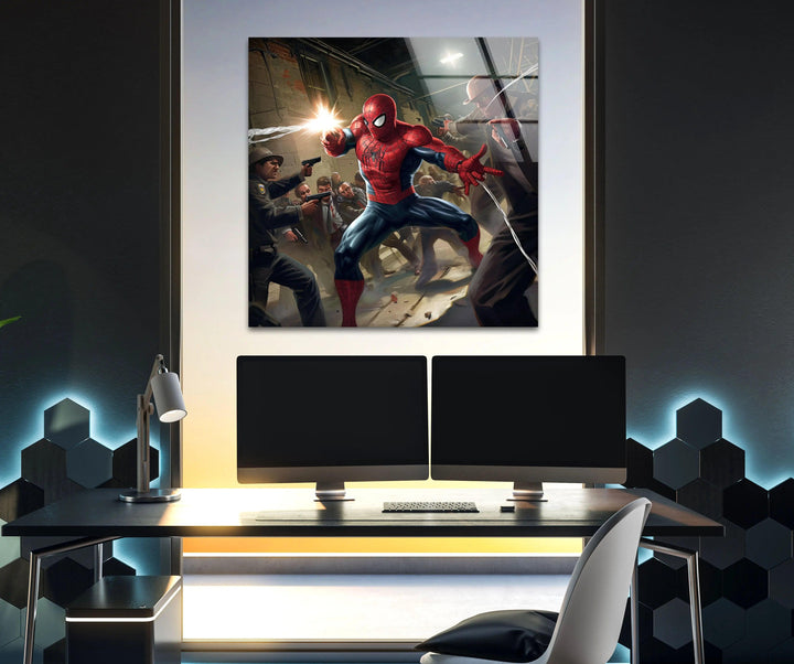 Spider Man Fighting Glass Wall Art custom glass pictures, glass art prints
