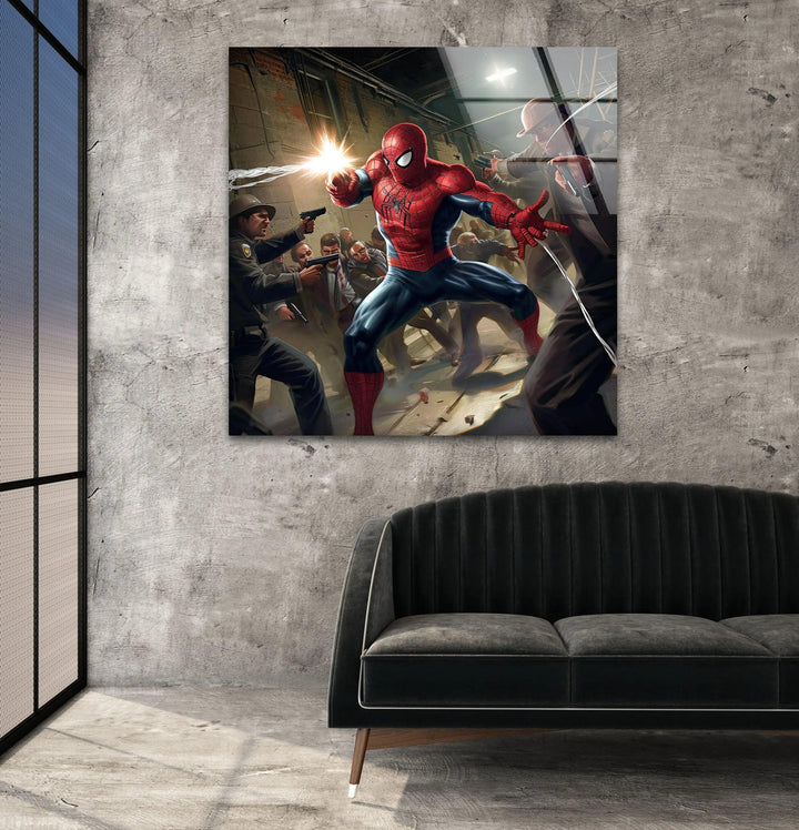 Spider Man Fighting Glass Wall Art glass pictures for Wall, glass prints wall art
