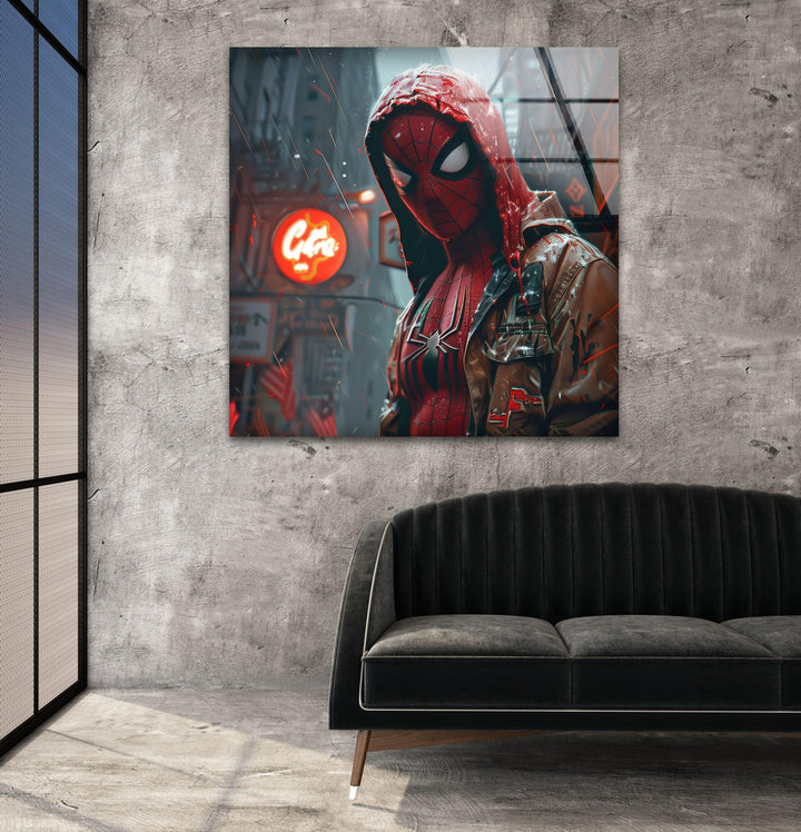 Cyberpunk Spider-man Glass Wall Art, large glass photo prints, glass wall photos