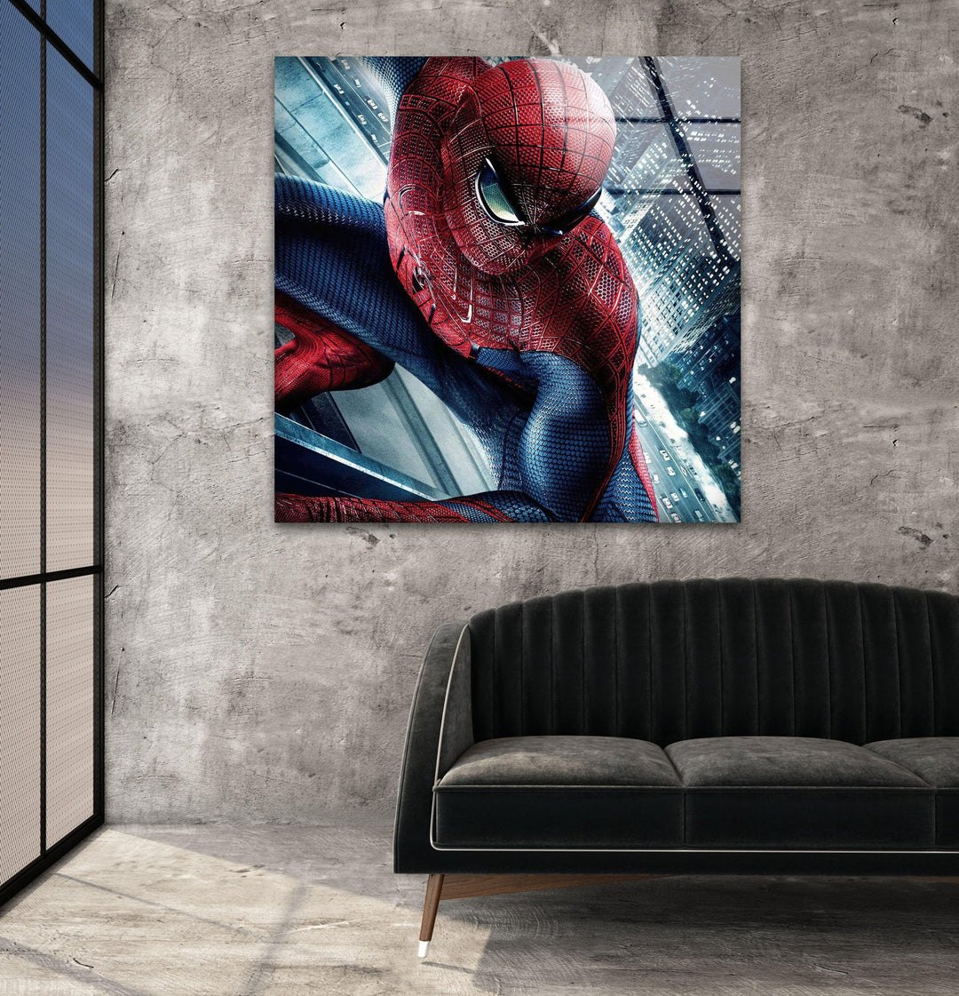 Spiderman City View Glass Wall Art large glass photo prints, glass wall photos
