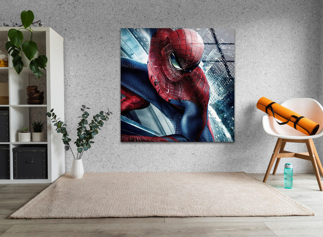 Spiderman City View Glass Wall Art glass art painting, glass art for the Wall
