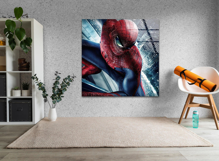 Spiderman City View Glass Wall Art glass art painting, glass art for the Wall
