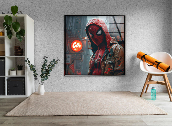 Cyberpunk Spider-man Glass Wall Art, glass art painting, glass art for the Wall