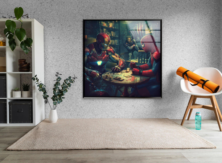 Spider Man &amp; Iron Man Glücksspiel Glaswandkunst