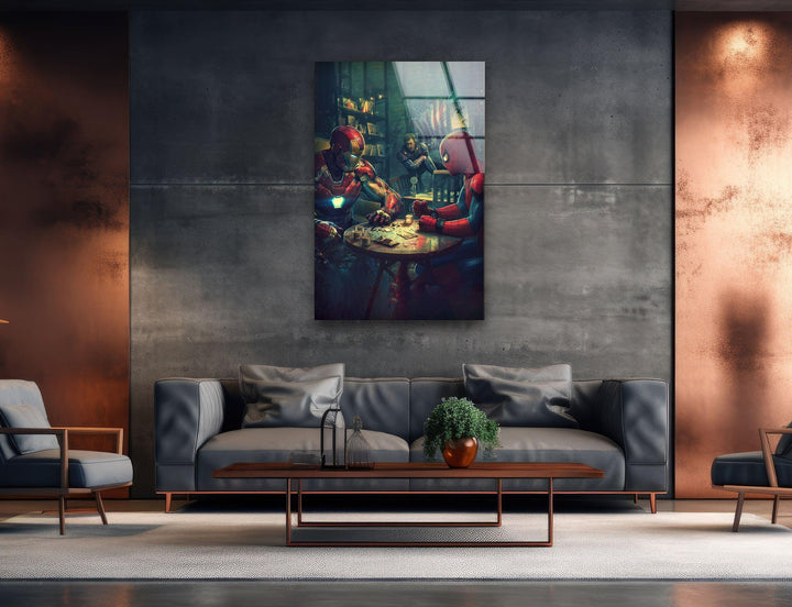 Spider Man &amp; Iron Man Glücksspiel Glaswandkunst