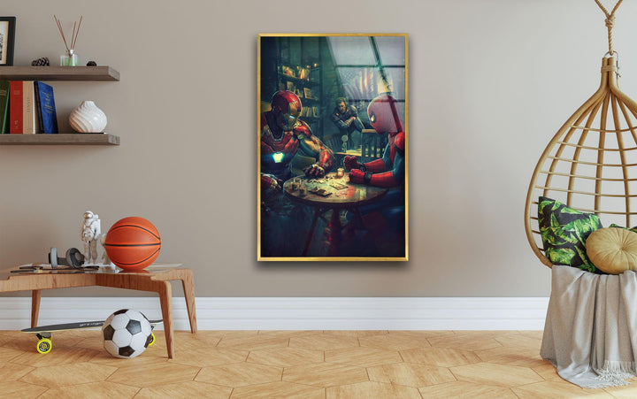 Spider Man &amp; Iron Man Glücksspiel Glaswandkunst