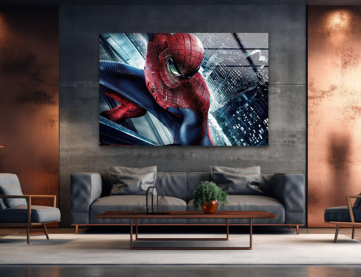 Spiderman City View Glass Wall Art stained glass wall art, stained glass wall decor
