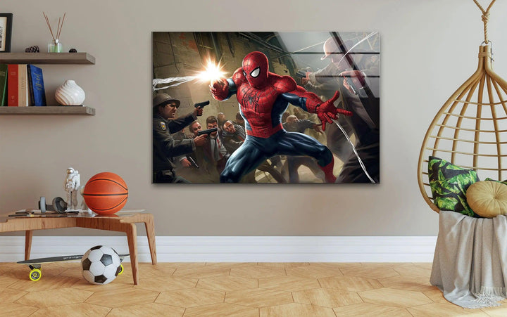 Spider Man Fighting Glass Wall Art glass image printing, glass prints from photos
