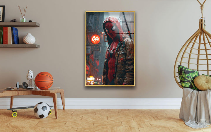 Cyberpunk Spider-man Glass Wall Art, custom glass photo prints, large glass prints