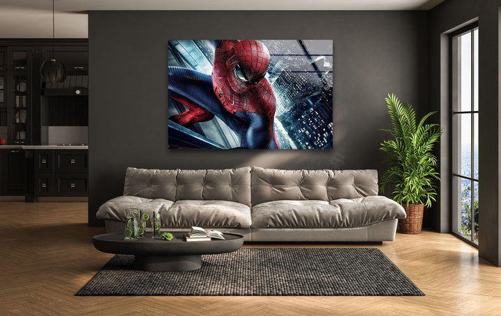 Spiderman City View Glass Wall Art glass wall decor, glass wall art decor
