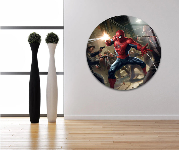 Spider Man Fighting Glass Wall Art photo print on glass, prints on glass wall art
