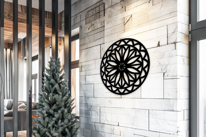 Intricate mandala metal wall art for spiritual home interiors