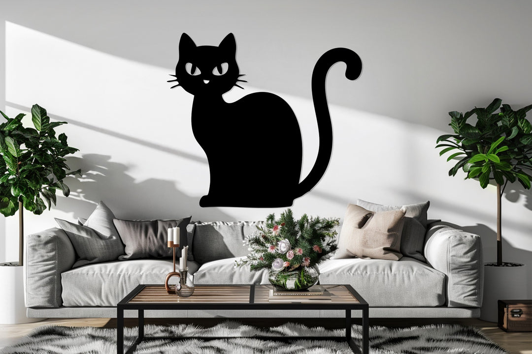 Halloween metal wall art featuring black cat silhouette