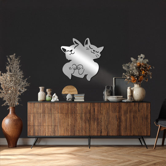 Sharp angles and curves define this mirrored decoration wall art, showcasing the charming form of the Moonlit Purr – Halloween Sleeping Cats metal wall art.