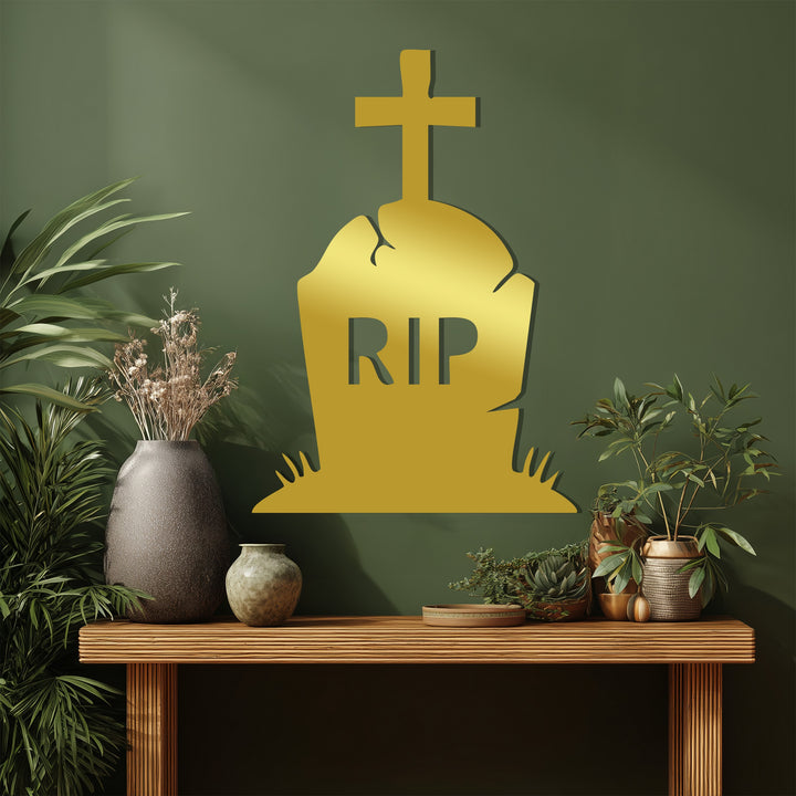 Halloween grave metal wall art with RIP engraving