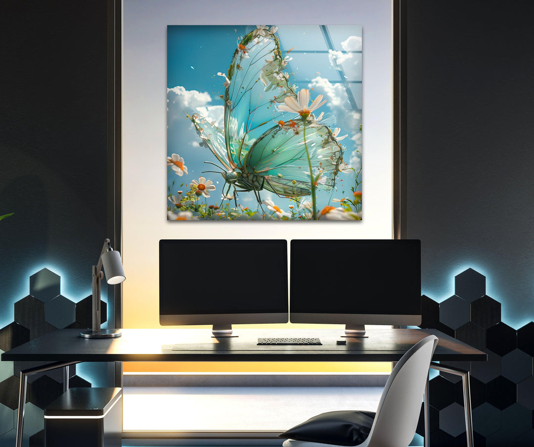 Spring Flowers And Butterfly Glass Wall Art print on glass, glass printed photos
