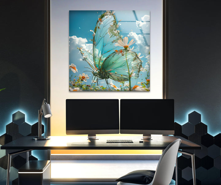 Spring Flowers And Butterfly Glass Wall Art print on glass, glass printed photos

