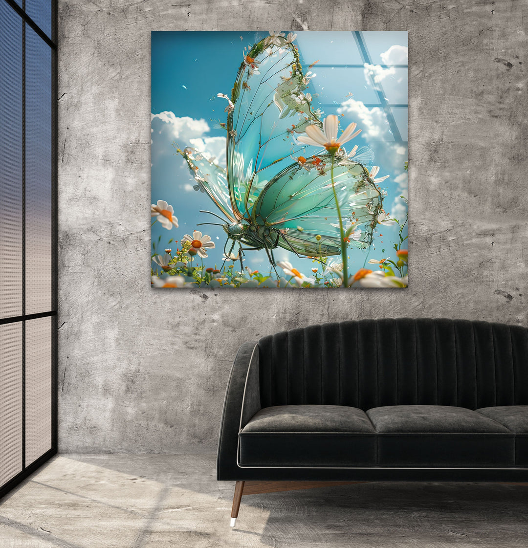 Spring Flowers And Butterfly Glass Wall Art custom glass photo prints, large glass prints
