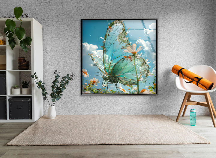 Spring Flowers And Butterfly Glass Wall Art picture on glass wall art, photos printed on glass
