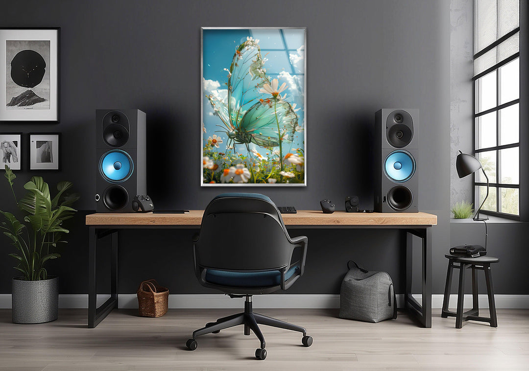Spring Flowers And Butterfly Glass Wall Art print picture on glass, Tempered Glass Wall Art
