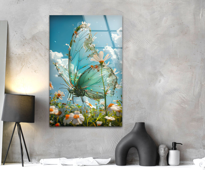Spring Flowers And Butterfly Glass Wall Art glass pictures for Wall, glass prints wall art
