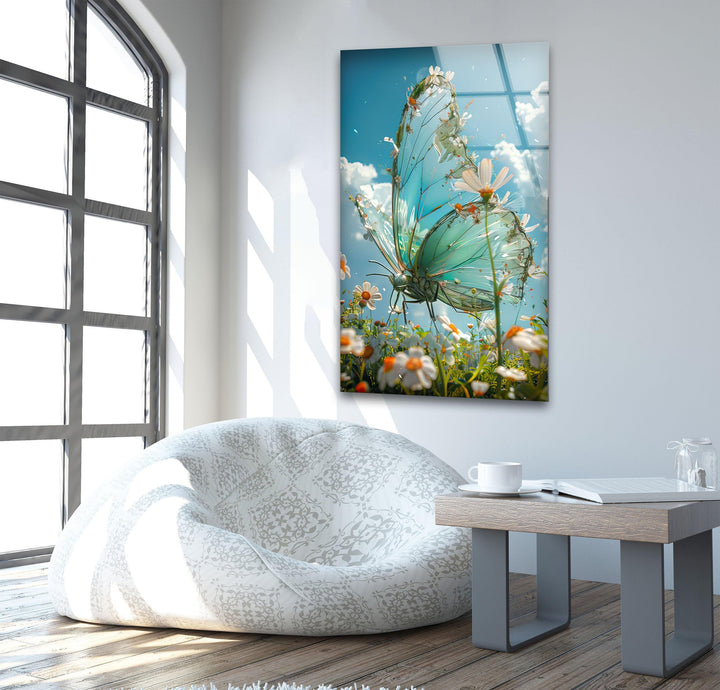 Spring Flowers And Butterfly Glass Wall Art photo print on glass, prints on glass wall art

