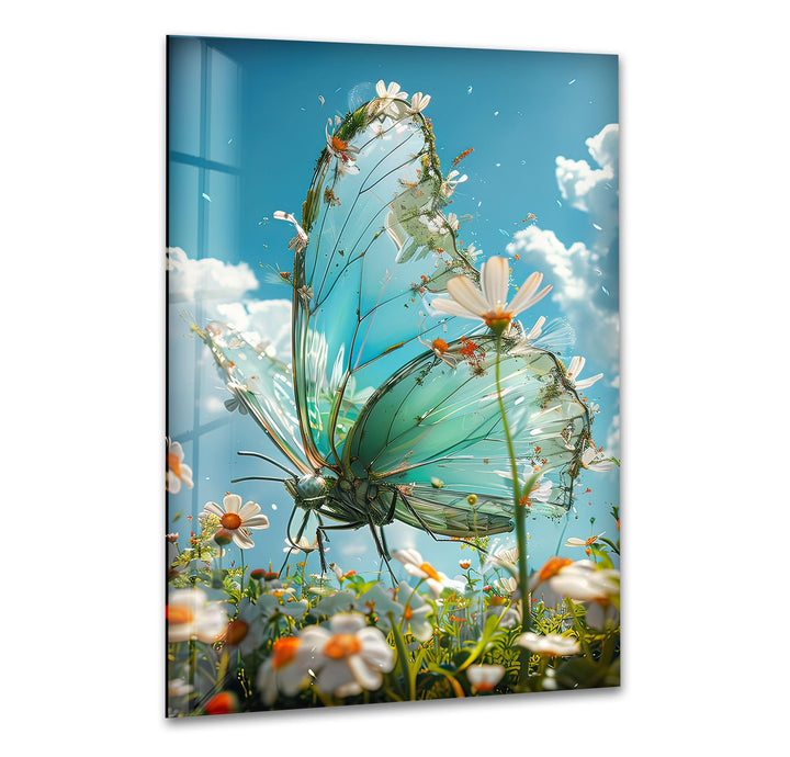 Spring Flowers And Butterfly Glass Wall Art Glass Printing Wall Art, Print photos on glass

