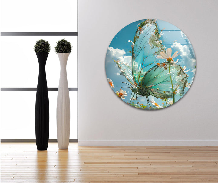 Spring Flowers And Butterfly Glass Wall Art large glass photo prints, glass wall photos
