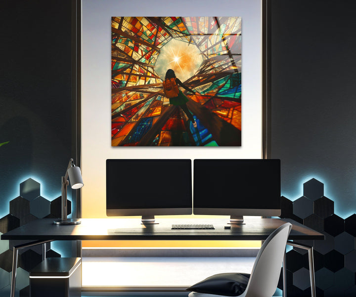 Stained Colored Man Glass Wall Art custom glass pictures, glass art prints