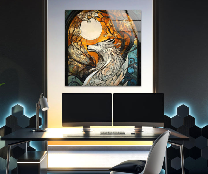 Stained Wolf Glass Wall Art glass image printing, glass prints from photos
