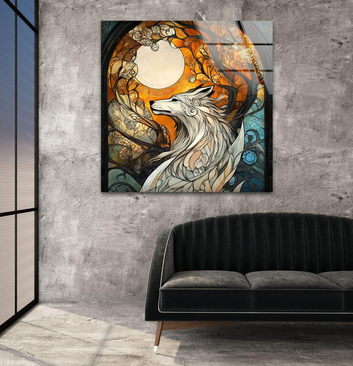 Stained Wolf Glass Wall Art Glass Printing Wall Art, Print photos on glass
