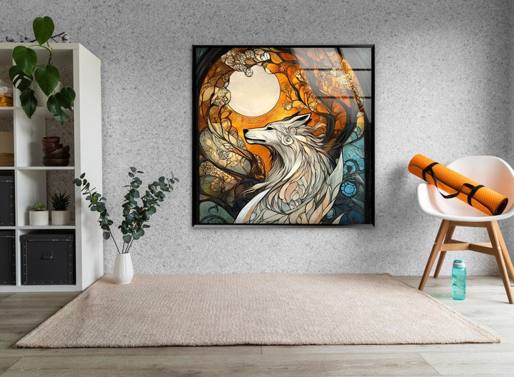 Stained Wolf Glass Wall Art glass photo prints, glass picture prints
