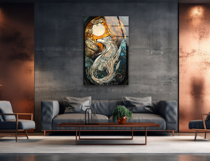 Stained Wolf Glass Wall Art custom glass pictures, glass art prints
